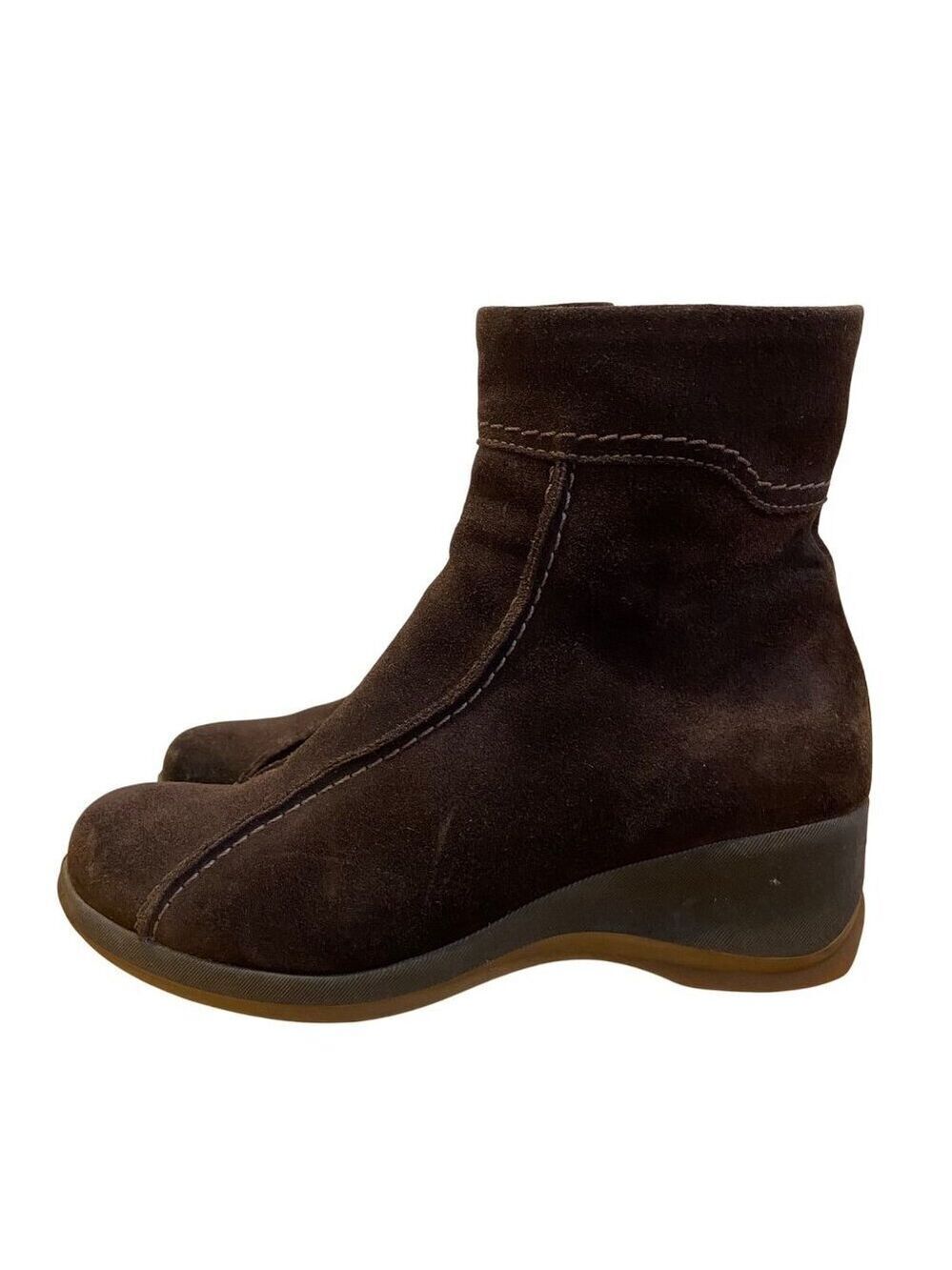 La Canadienne Sibil2 Womens Suede Ankle Boots Brown wedges sidezipper classic 35